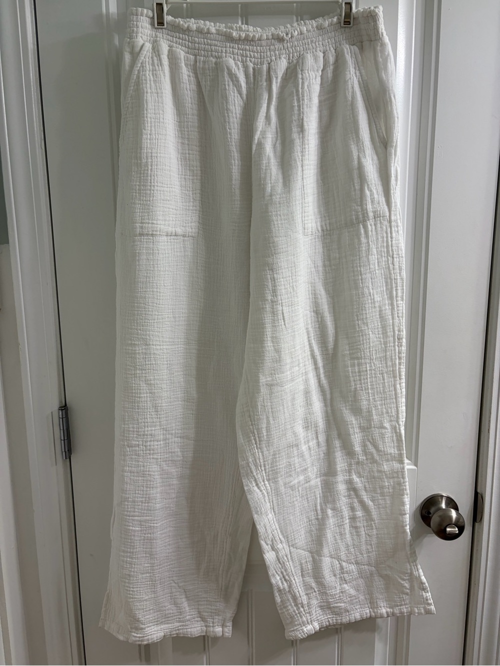 beachlunchlounge White Textured Cotton Lounge Pants Sz M Beachwear Lagenlook